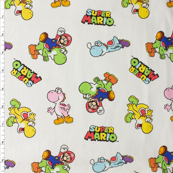 Mario and Yoshi Quilter’s Cotton from Maywood Studio #30467 Fabric By The Yard